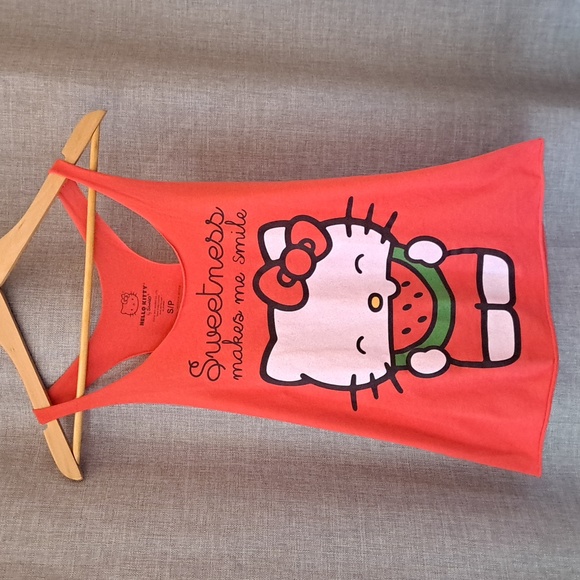 Y2k Sanrio Hello Kitty Eating Watermelon Summer Tank Top Coral Size S racerback - Picture 6 of 11